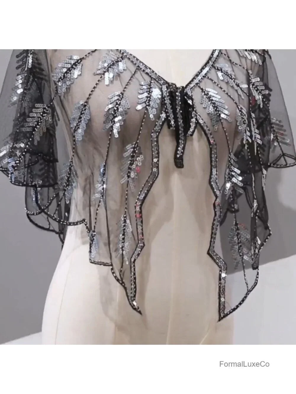 1920s Flapper Shawl Evening Cape Bolero Sheer Sequin Wrap